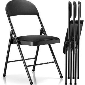 SUGIFT 4 Pack Fabric Padded Folding Chair Portable Dining Chairs , Black - 1 of 4