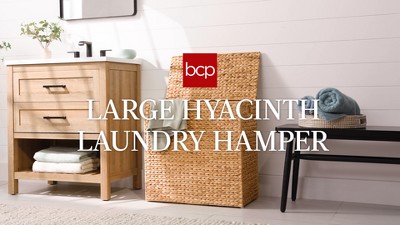 Espresso Brown Wicker Double Laundry Hamper with Lid