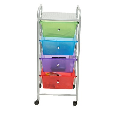Multi-Color Plastic and Steel 4-Drawer Rolling Utility Cart
