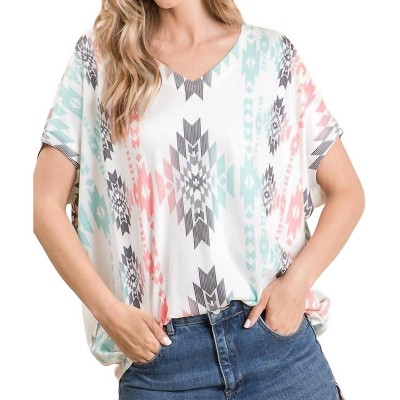 Women's Josie Aztec V Neck Tee - Avery Apparel