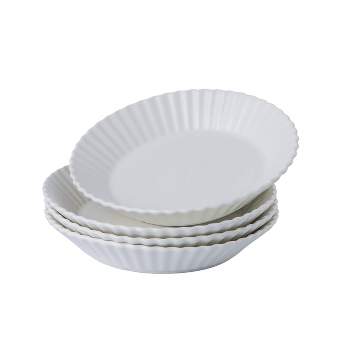 Bruntmor 8" Round Ceramic Restaurant Serving Inner Fluted Dessert Salad Plates, Set of 4, White