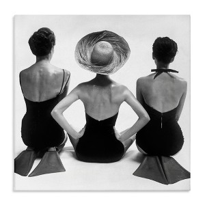Stupell Industries Women Sitting Beach Monochrome Vintage Swimsuits Flippers Canvas Art, 24" x 24" - 1 of 4
