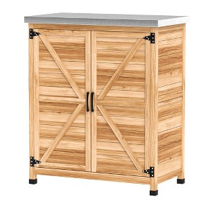Aghana Digitals Outdoor Wooden Storage Cabinet with Galvanized Metal Tabletop, Double Doors & - 1 of 4