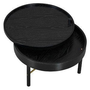 Vynxaria Series 24 in. Black Round MDF End Table with Rotating Tray and Storage - 1 of 4