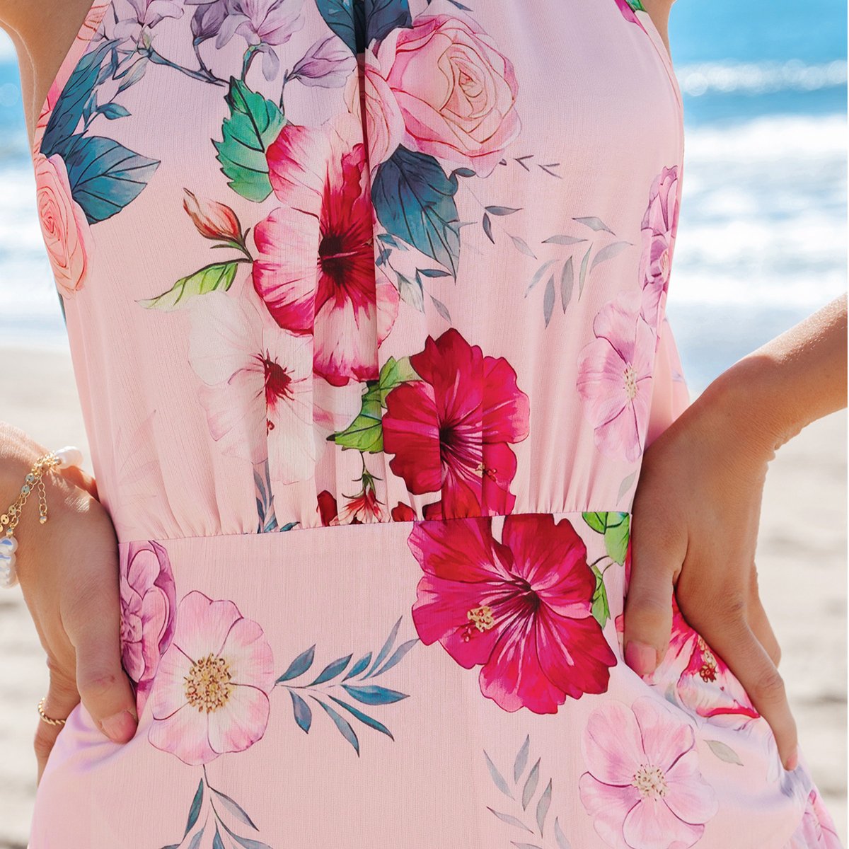 Женские платья Cupshe Women's Floral Halter Neck Tiered Ruffle Maxi Wedding Guest Dress-L-Pink — фото 3