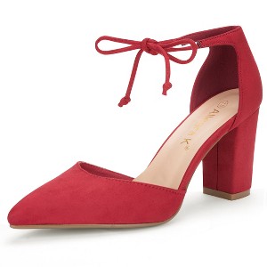 Allegra K Women's Ankle Tie Point Toe High Block Heel Dress Pumps - 1 of 4