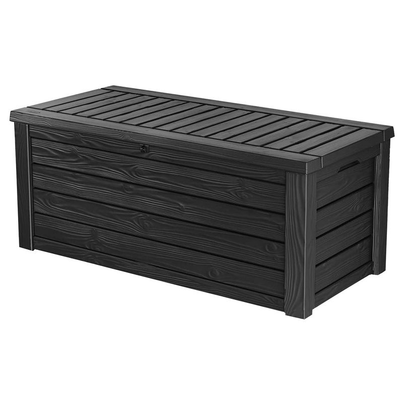 Keter Westwood Outdoor Resin 150 Gallon Deck Storage Box Organizer for Patio Furniture, Pool Toys and Yard Tools with Bench, Dark Gray (2 Pack), 2 of 7