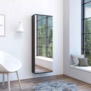 Wall Shoe Rack 54" H, One Mirror, One Door, Five Internal Storage Shelves, Approximate Capacity for Ten Shoes, Black - 1 of 4