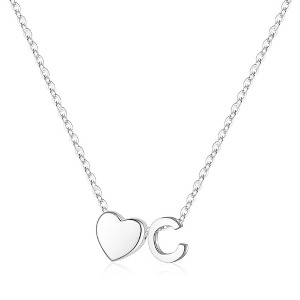 Turandoss S925 Sterling Silver Heart Initial Necklace for Women Girls, Silver Letter Heart Pendant Necklace, Birthday Gifts for Women Girls, 16+3In - 1 of 4