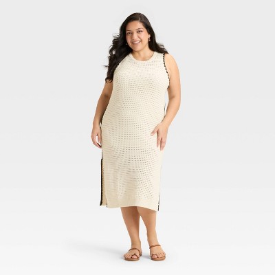 Women's Openwork Midi Sweater Dress - Universal Thread™ Cream