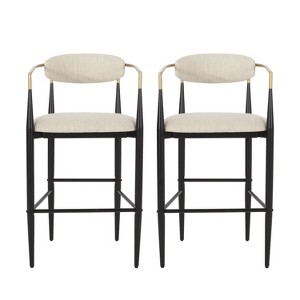 Christopher Knight Home Set of 2 30" Elmore Barstools Beige/Black/Gold - 1 of 4