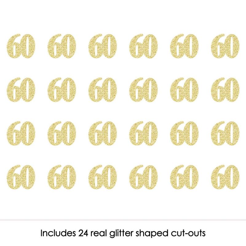 Big Dot of Happiness Gold Glitter 60 - No-Mess Real Gold Glitter Cut-Out Numbers - 60th Birthday Party Confetti - Set of 24, 2 of 7