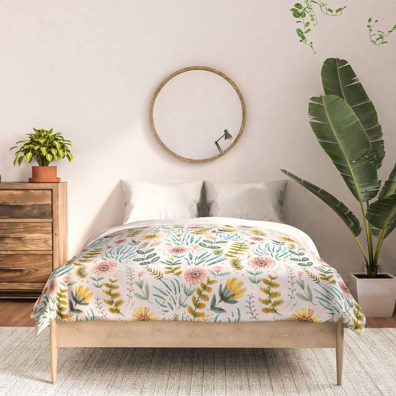 Ditsy Floral Field Pimlada Phuapradit Comforter Set Pink/Yellow/Green - Deny Designs, 4 of 6