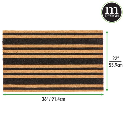 Elegant Natural Coir 36"x22" Outdoor Doormat with Non-Slip Backing - Black Stripe