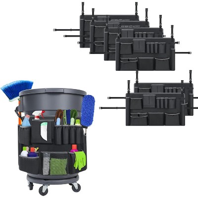 Trash Can Caddy Bag with 13 Pockets, Fits 32-55 Gallon Garbage Bins for Commercial Cleaning Supplies