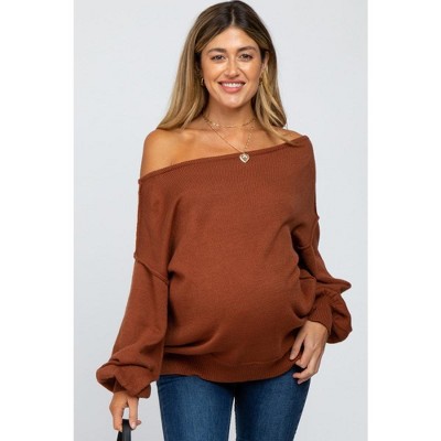 PinkBlush Camel Boat Neck Bubble Sleeve Maternity Sweater