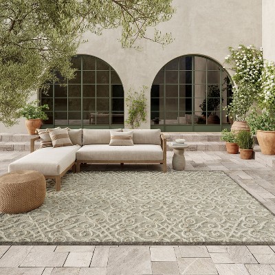 Natural Gray Flat Woven Floral Rectangular Area Rug