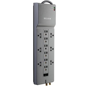 Belkin® Home/Office Surge Protector Power Strip, 12 Outlets, with Telephone/Modem Protection, RJ45 & Coaxial Protection, BE112234-10 in Gray - 1 of 4
