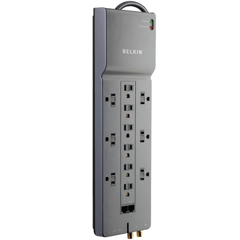 Belkin® Home/Office Surge Protector Power Strip, 12 Outlets, with Telephone/Modem Protection, RJ45 and Coaxial Protection, 10-Ft. Cord, BE112234-10, 1 of 5