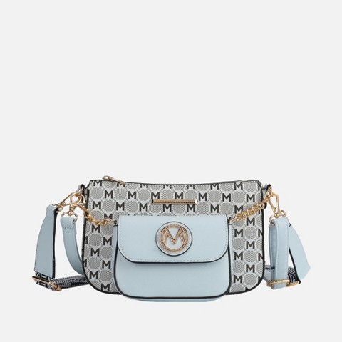 MKF Collection Ciri Crossbody Women's Double Bag Versatile, Monogram Design by Mia K- Light Blue