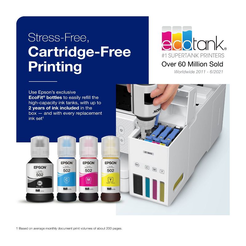 EcoTank ET-3843 All-in-One Cartridge-Free Supertank Printer, 3 of 19