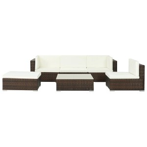 vidaXL Patio Sofa Set Set of 6 Brown Poly Rattan Large Modular - 1 of 4