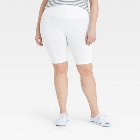 Women's Plus Size High-Waist Cotton Blend Seamless 7 Inseam Bike Shorts -  A New Day™ White 1X