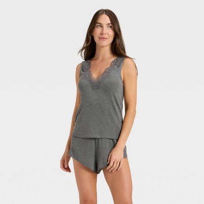 Women's Lace Trim Ribbed Tank Top and Shorts Pajama Set - Auden™