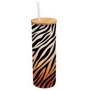 Elanze Designs Zebra Animal Print Wrap-Around Design 25 Ounce Frosted Gradient Glass On-The-Go Coffee Travel Skinny Tumbler Mug Cup, Bamboo Lid and - 1 of 1