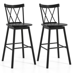 Tangkula Windsor Bar Stool Set of 2 29" Swivel Rubber Wood Dining Chairs Spacious Seat Black - 1 of 4