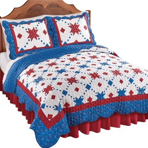 Collections Etc Reversible Americana Star Scalloped Edge Patriotic Quilt - 1 of 3