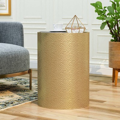 Gold Hammered Iron Round Accent Table