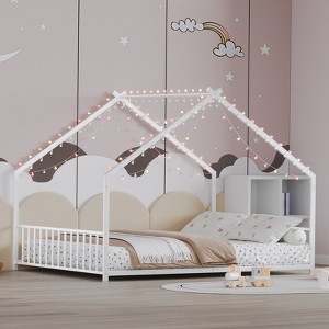 KWPZQEB House Shape Bed Frame for Kids -Montessori House Bed, Metal Floor Bed with LED Light Strips, No Box Spring Needed - 1 of 4