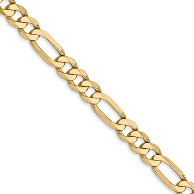 Black Bow Jewelry 5.25mm, 14k Yellow Gold, Flat Figaro Chain Necklace