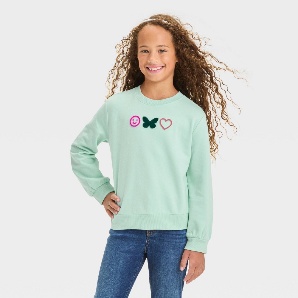 Girls' French Terry 'Icons' Pullover Sweater - Cat & Jack™ Mint Green XS