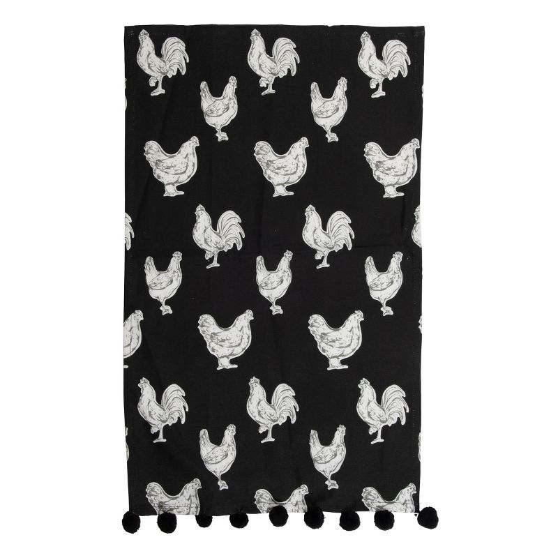Chicken Pattern 27 x 18 Inch Woven Kitchen Tea Towel with Hand Sewn Pom Poms - Foreside Home & Garden, 2 of 6