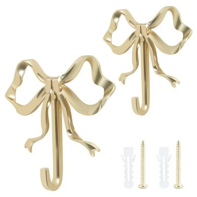LunaLulinlk 2Pcs Bow Hook Decorative Bow Wall Hook Delicate Bow Coats Hook Brass Bow Knot Hook Beautiful Bowknot Wall Hook Stylish Bow Hat Hook