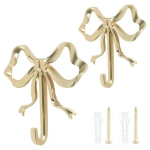 LunaLulinlk 2Pcs Bow Hook Decorative Bow Wall Hook Delicate Bow Coats Hook Brass Bow Knot Hook Beautiful Bowknot Wall Hook Stylish Bow Hat Hook - 1 of 4