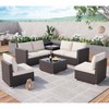 8 Pieces Outdoor Patio Furniture Set, Wicker Rattan Sectional with 4" Cushions, Glass Table & Hidden Storage Box, Brown - 3 of 4