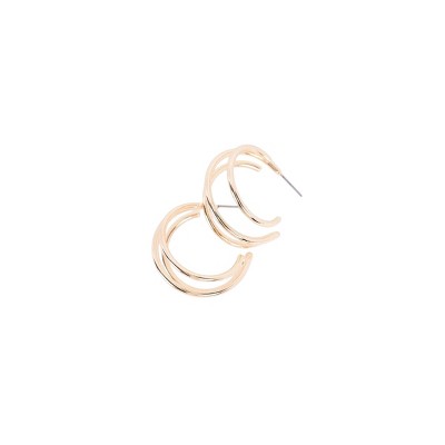 Slickblue Gold Open Hoop Earrings with Triple Thin Multi-Circle Design, Trendy Statement Jewelry, 1"