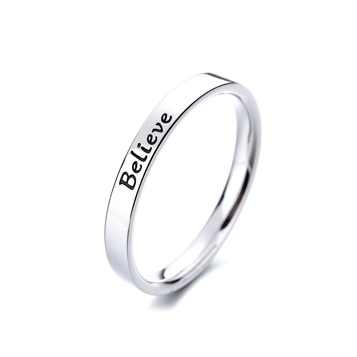 Sterling Silver 'Believe' Band Ring