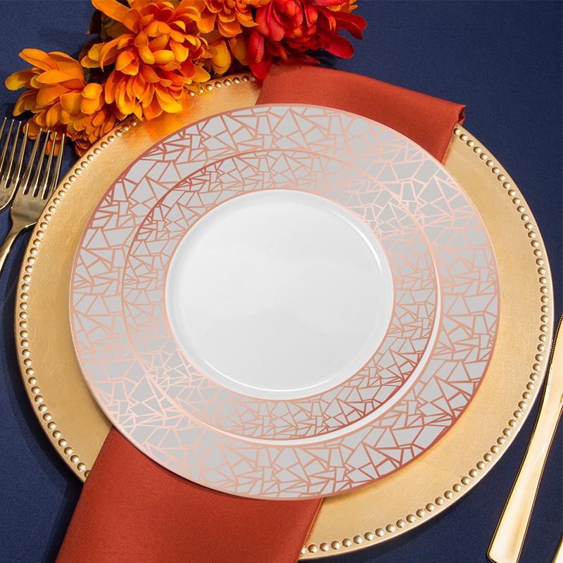 Smarty Had A Party 7.5" White with Silver and Rose Gold Mosaic Rim Round Plastic Appetizer/Salad Plates (120 Plates), 3 of 5