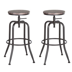 FurnitureR Rustic Bar Stools Set of 2, Swivel Adjustable Backless Industrial Coffee Kitchen Counter Height Barstools, Dining Room Bar Chairs, Walnut - 1 of 4
