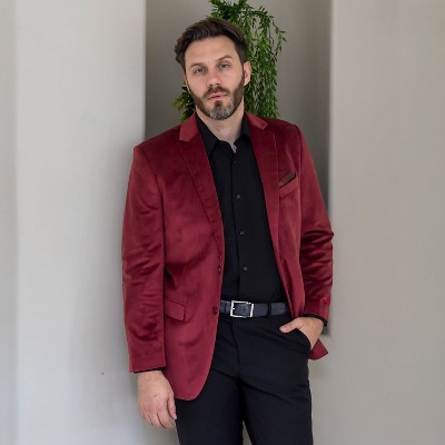 Мужские куртки GIOBERTI Men's Formal Super Soft Velvet Blazer Jacket, Burgundy, 42 Regular — фото 5