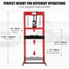 12-Ton Hydraulic Press, Heavy Duty H-Frame Garage Floor Press with 8-Hole Adjustable Table Height & Plates, 26000lb Capacity, Red - 2 of 4