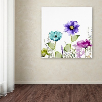 Floral Watercolor Blue and Purple Framed Canvas Art