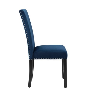 Elegant Blue Velvet Parsons Side Chair with Chrome Nailhead Trim