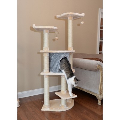 Blanched Almond 64" Freestanding Cat Tree with Sisal Posts