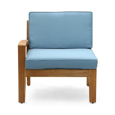 Teak and Blue Acacia Wood 3-Seater Sectional Sofa Set with Ottoman