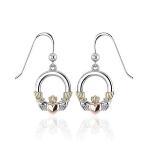 Slickblue Women's Claddagh Dangle Earrings, Three Tone Gold and Silver, Irish Symbol Style, 0.79 Inch Drop - 1 of 4